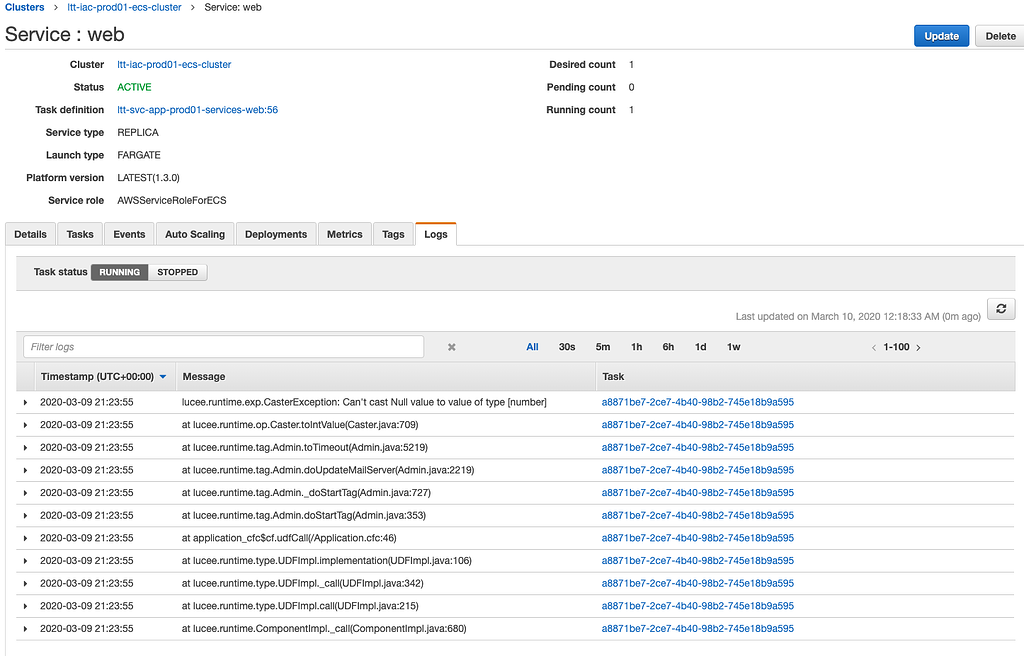 AWS Container logging for Fargate - support - Lucee Dev