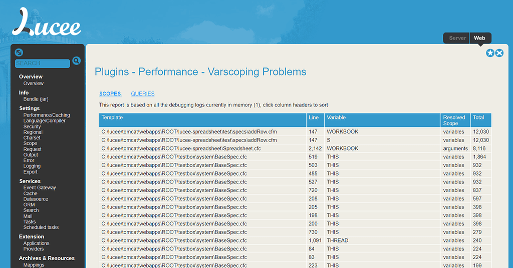 Lucee Performance Analyzer Plugin - extensions - Lucee Dev